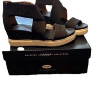 Dr. Scholls Sheena Black Platform Sandals Adjustable Ankle Strap Womens 8.5 NEW